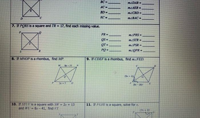 Quadrilaterals types rhombus rectangle sides properties their definition equal each