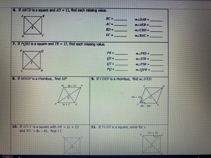 Quadrilaterals types rhombus rectangle sides properties their definition equal each