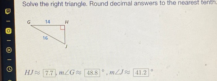 Solve the triangle. round decimal answers to the nearest tenth