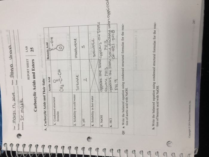 Carboxylic acids and esters lab report answers